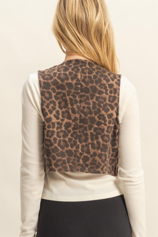 Taking Sides Leopard Print Denim Vest