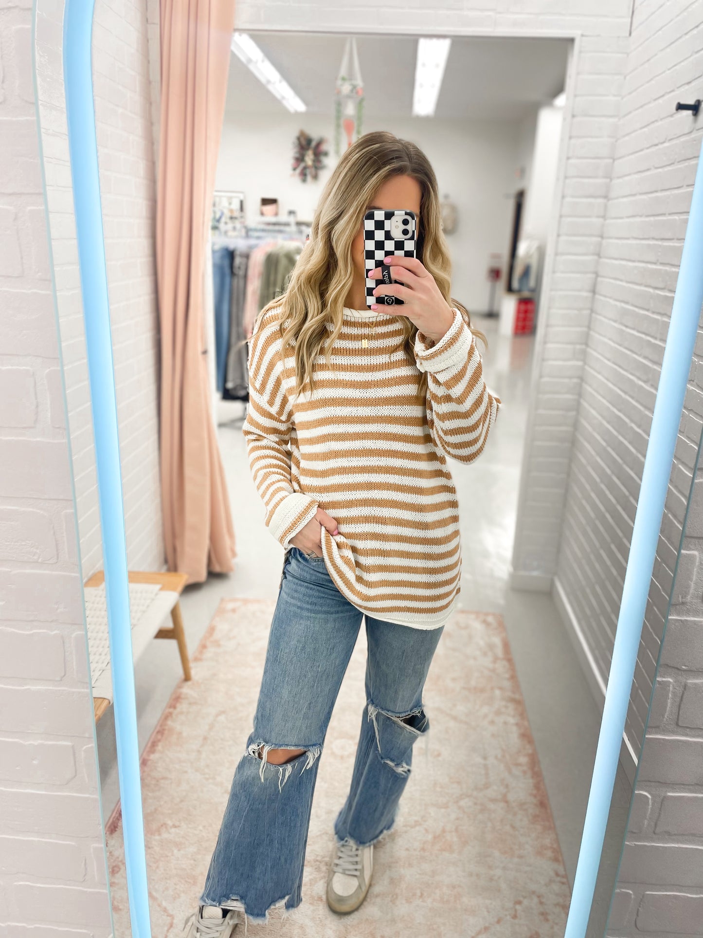 Weekend View Striped Knit Sweater Taupe S-3X