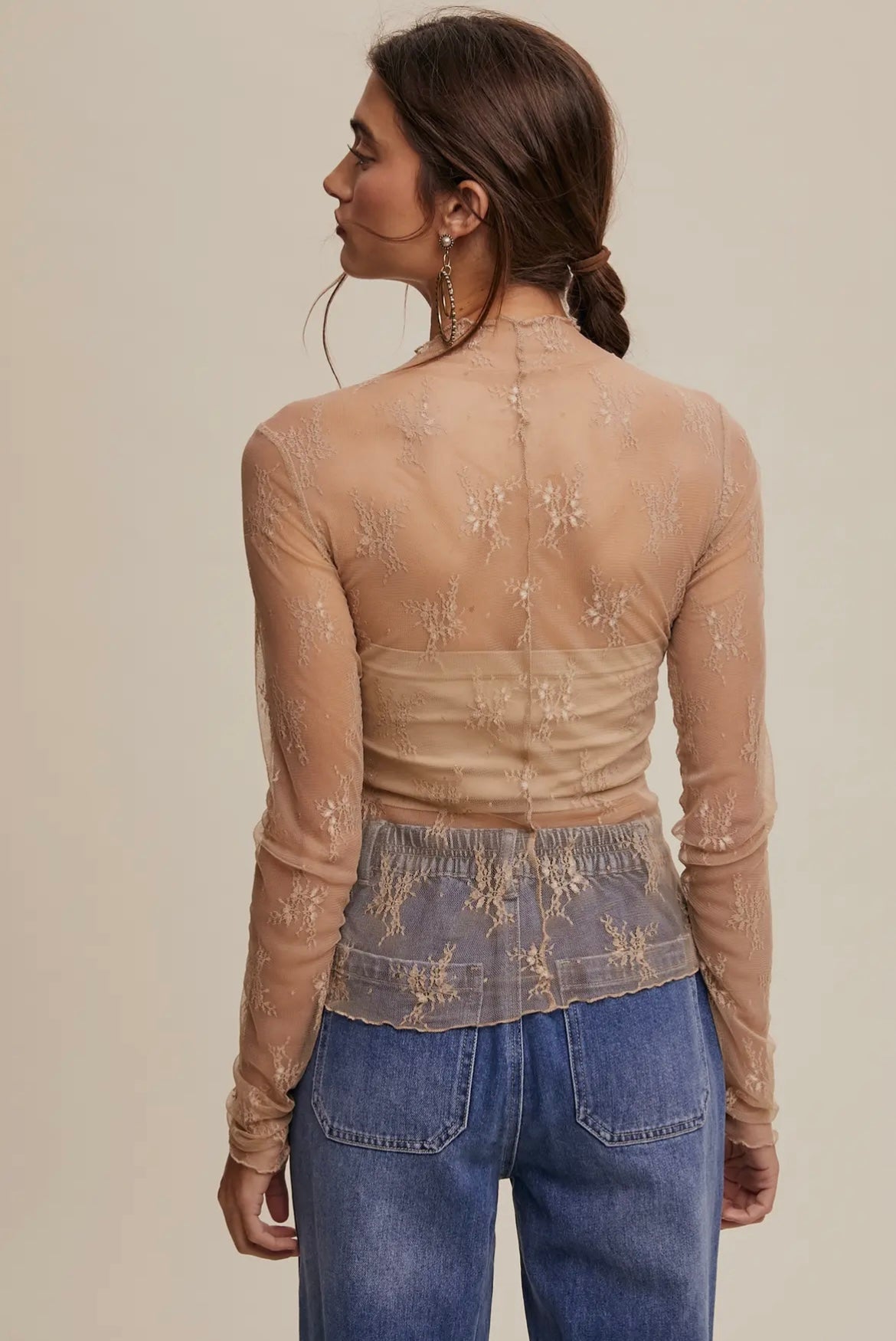 Living Lux Mesh Layering Lace Top Tan