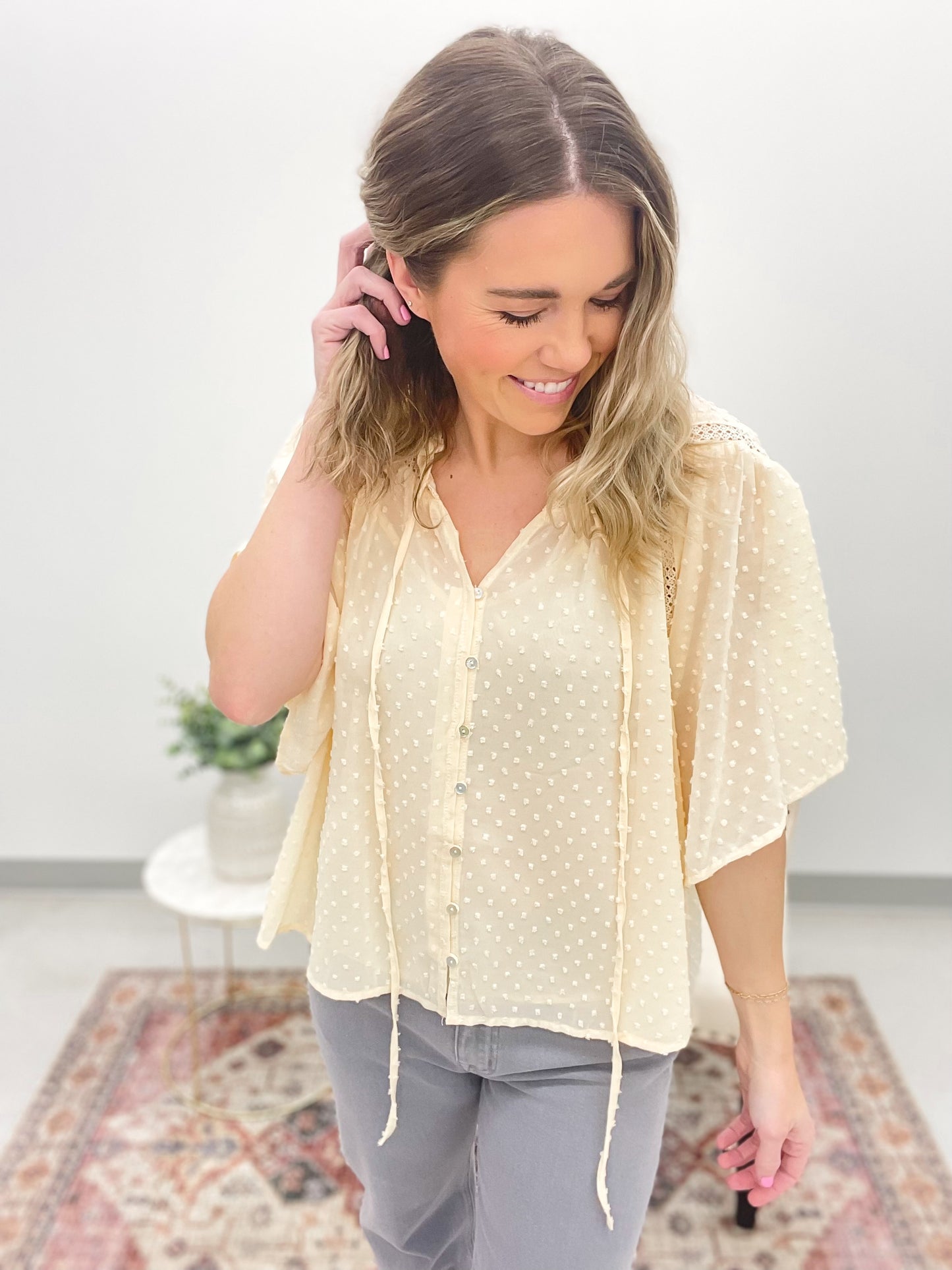 Little Moments Swiss Dot Blouse Cream