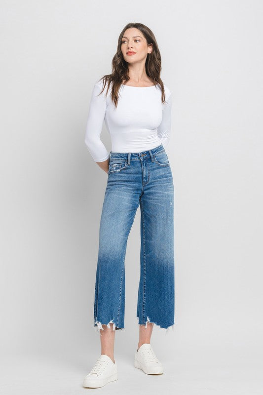 The Claire High Rise Crop Wide Leg Jeans Medium Dark
