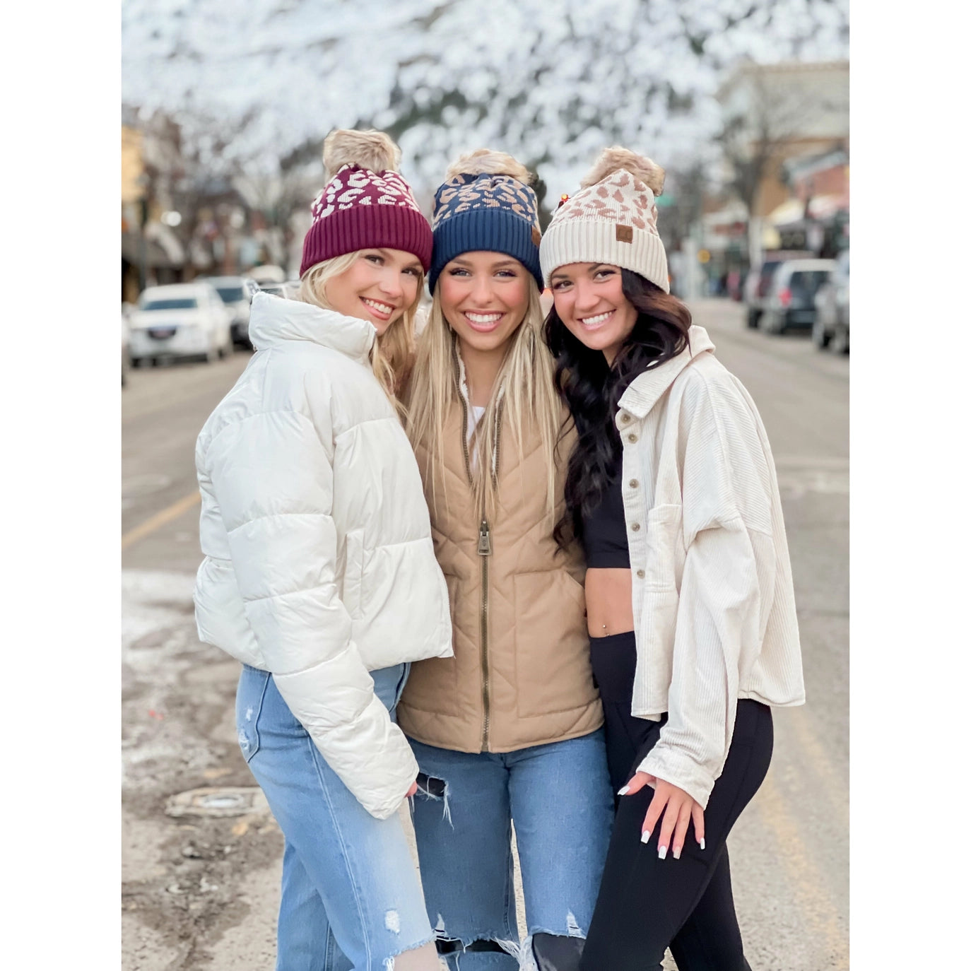 C.C. Leopard Fur Pom Beanie Maroon