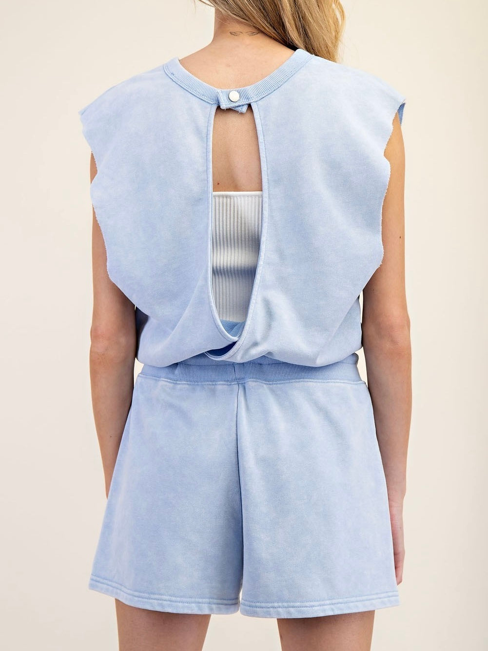 Throw On And Go Romper Icy Blue