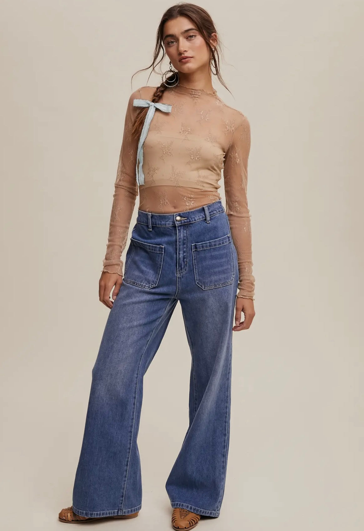 Living Lux Mesh Layering Lace Top Tan