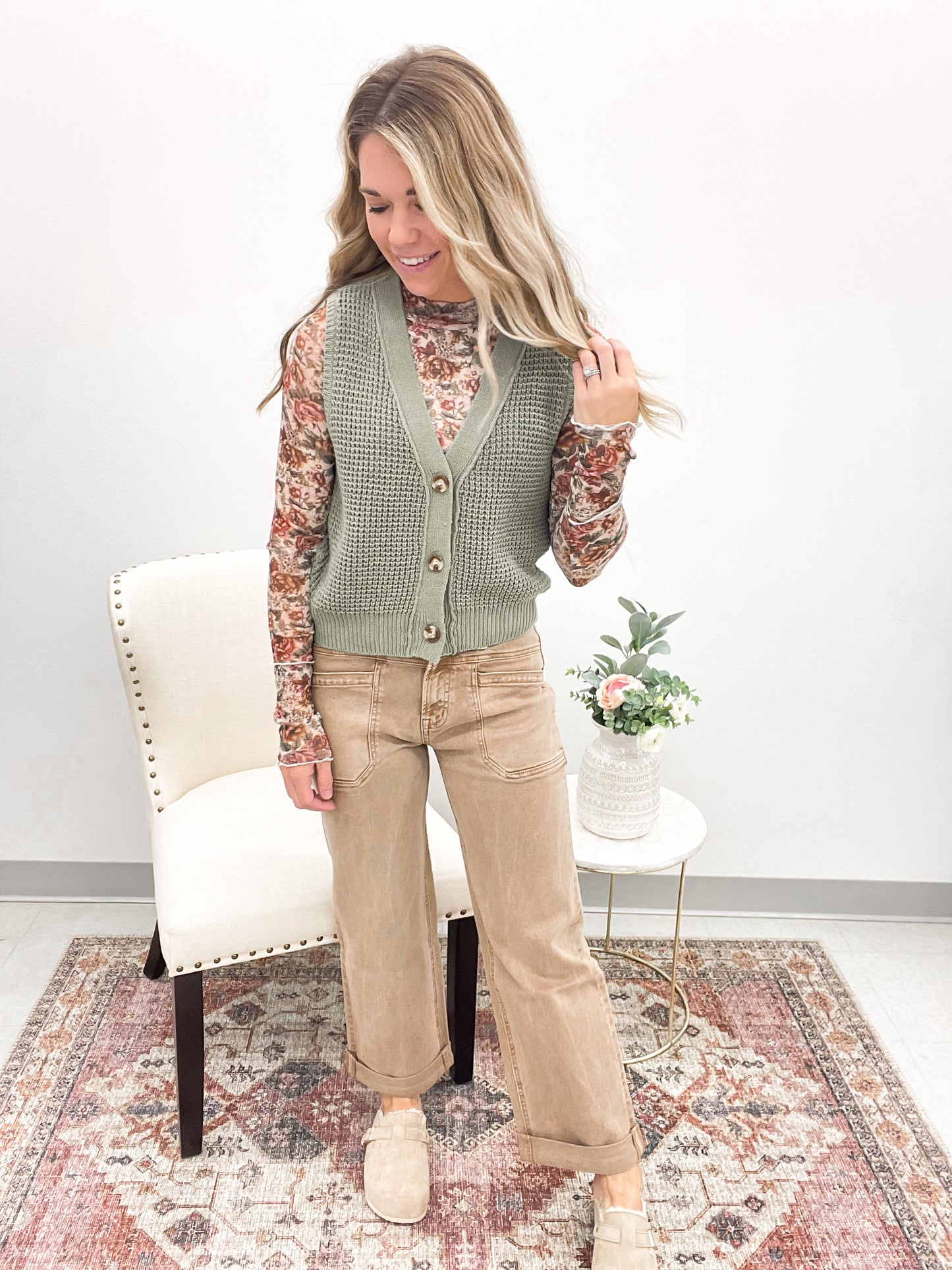 Go Time Chunky Knit Sweater Vest Sage