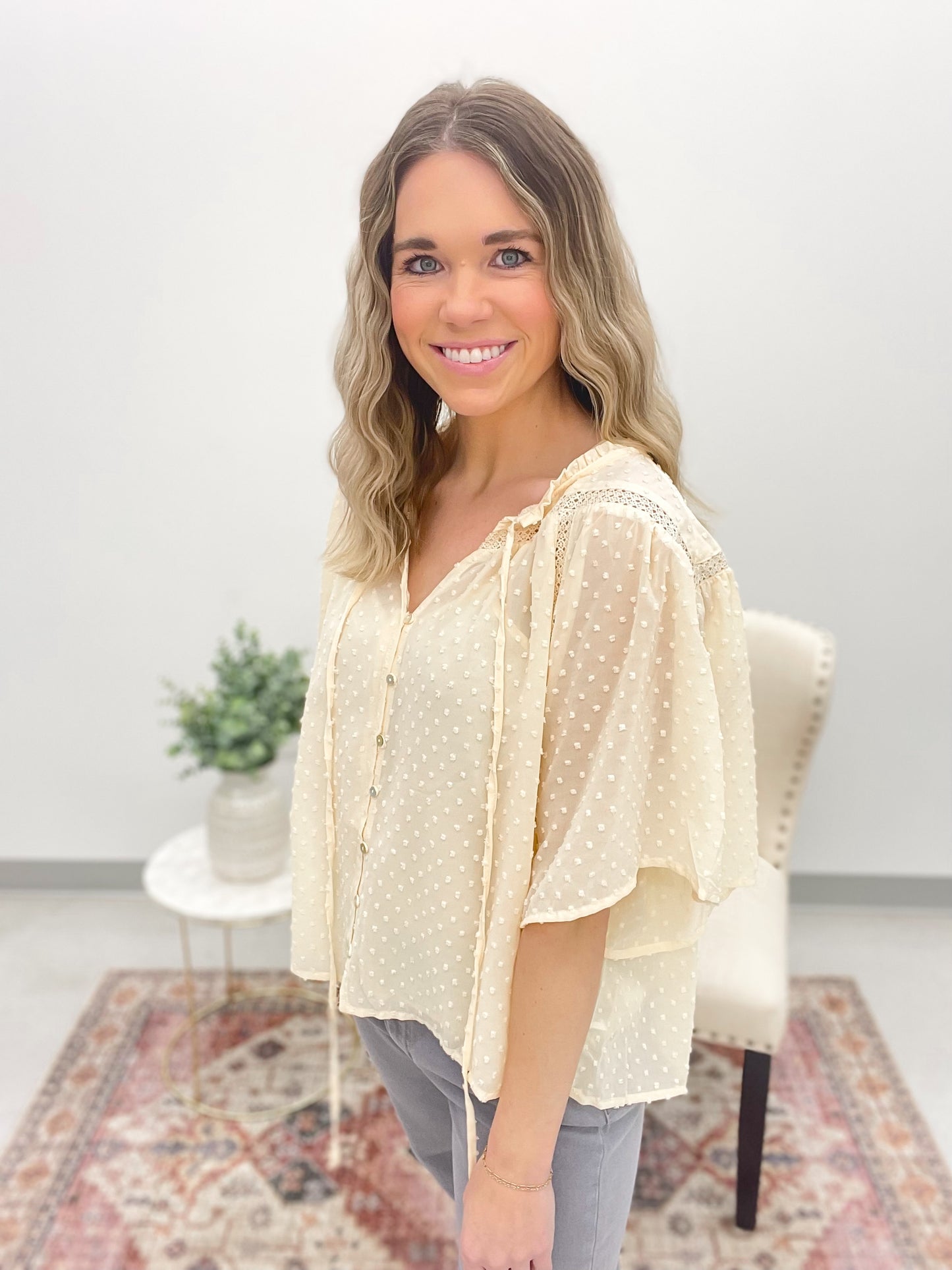 Little Moments Swiss Dot Blouse Cream