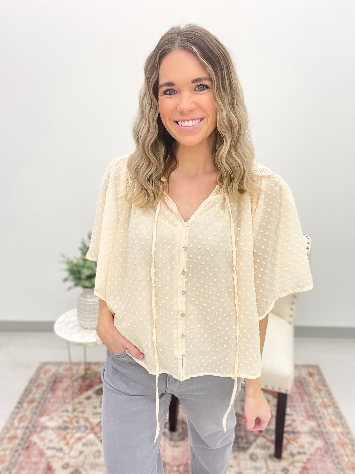 Little Moments Swiss Dot Blouse Cream