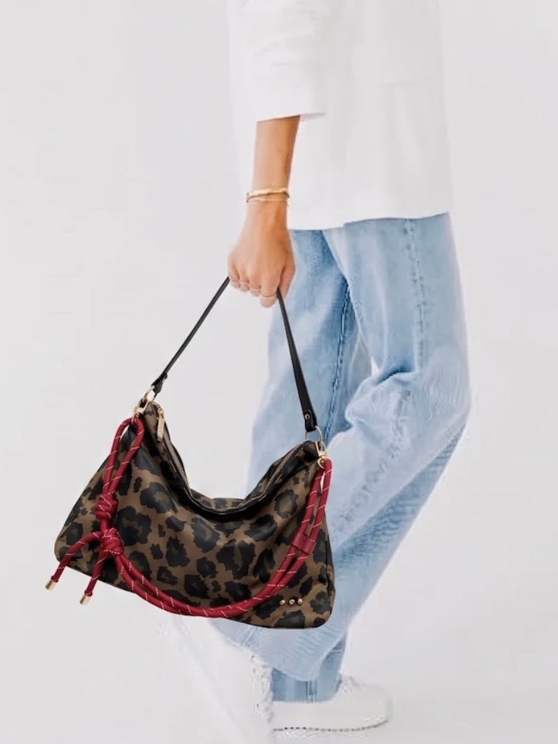 The Nikki Nylon Slouchy Shoulder Bag Leopard