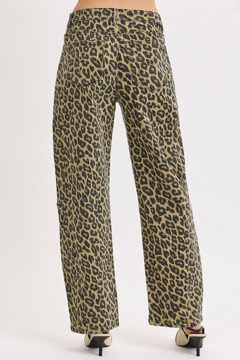 Risen Leopard Barrel Jeans Coffee Brown