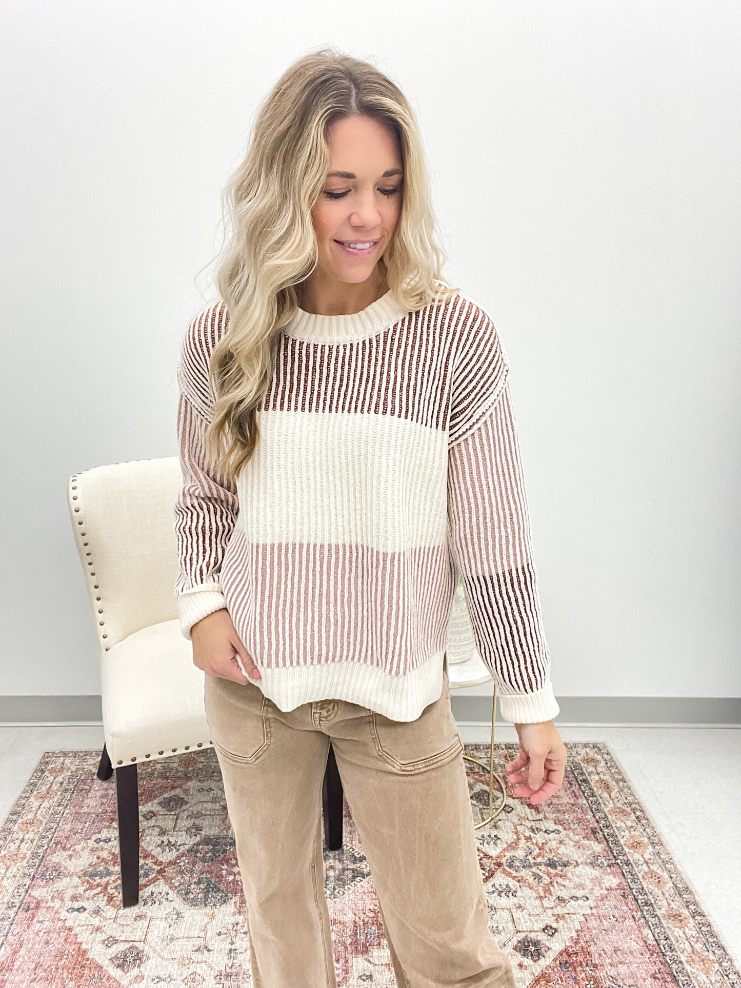 With You Here Chenille Two Tone Sweater Burgundy