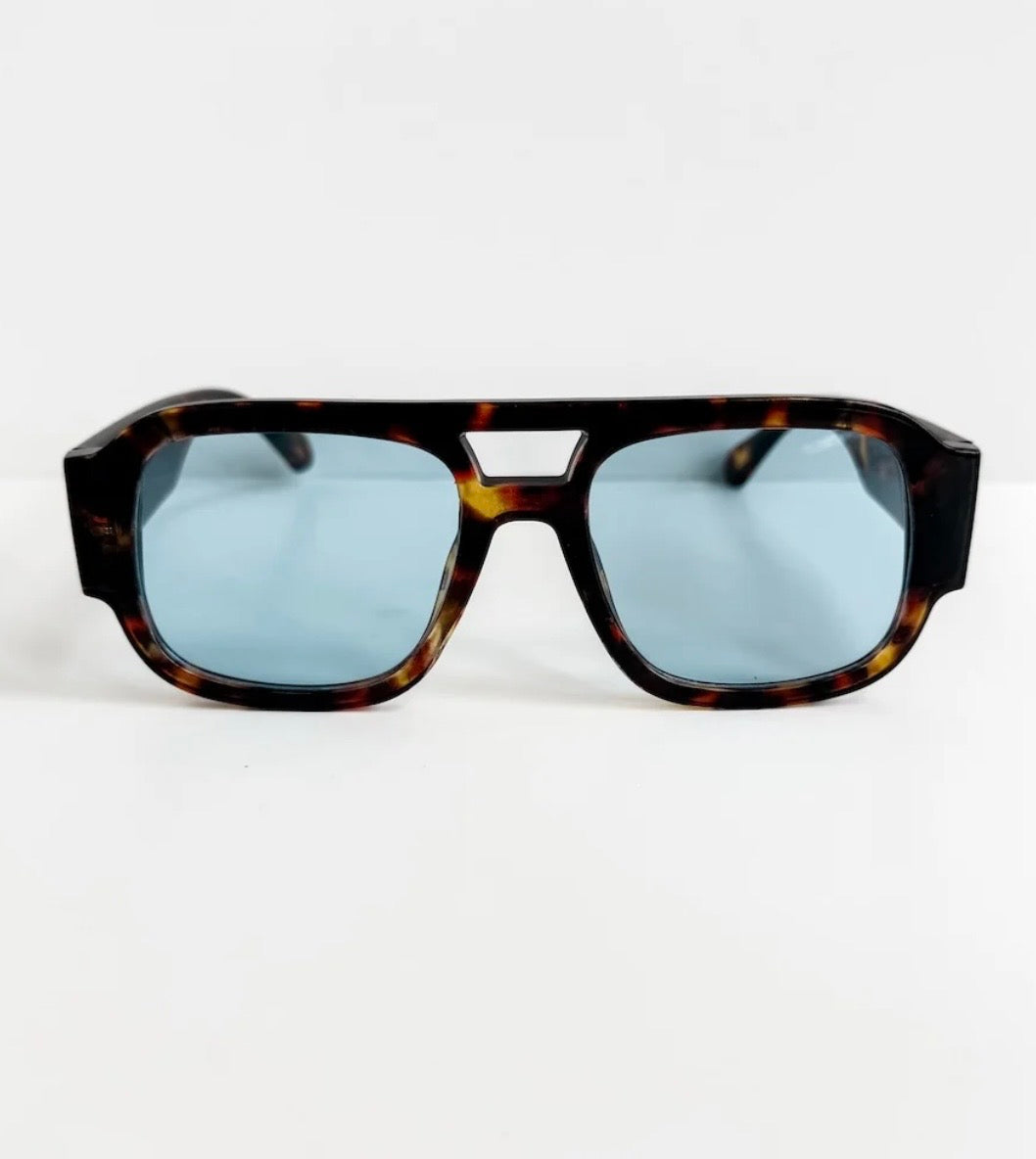 Ellen Retro Square Sunglasses Tortoise/Blue