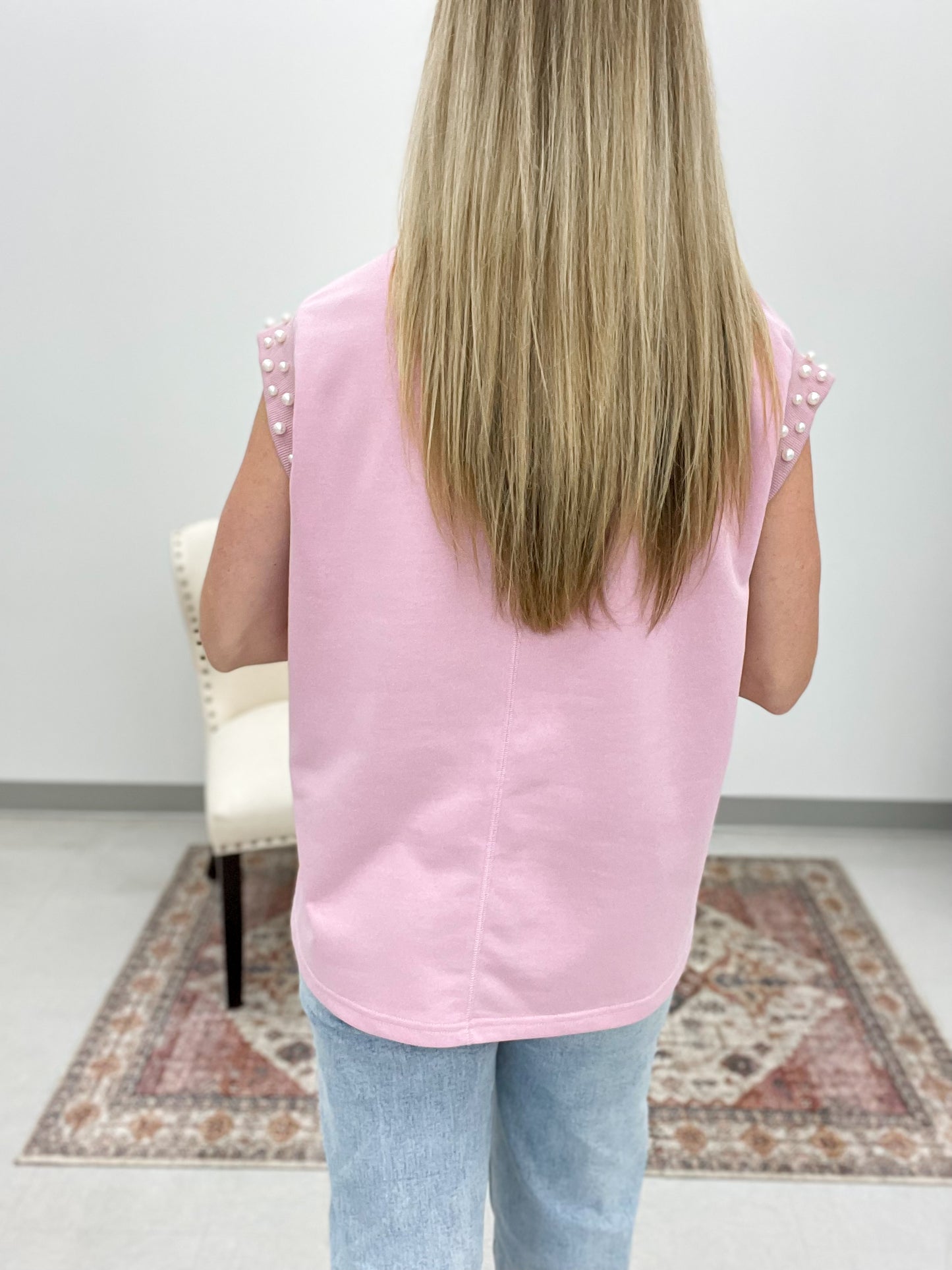 Encore Pearl Sleeve Detail Top Blush