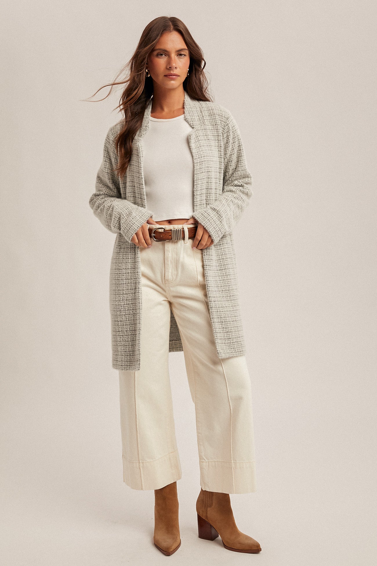 Elevated Brushed Houndstooth Coatigan Gray