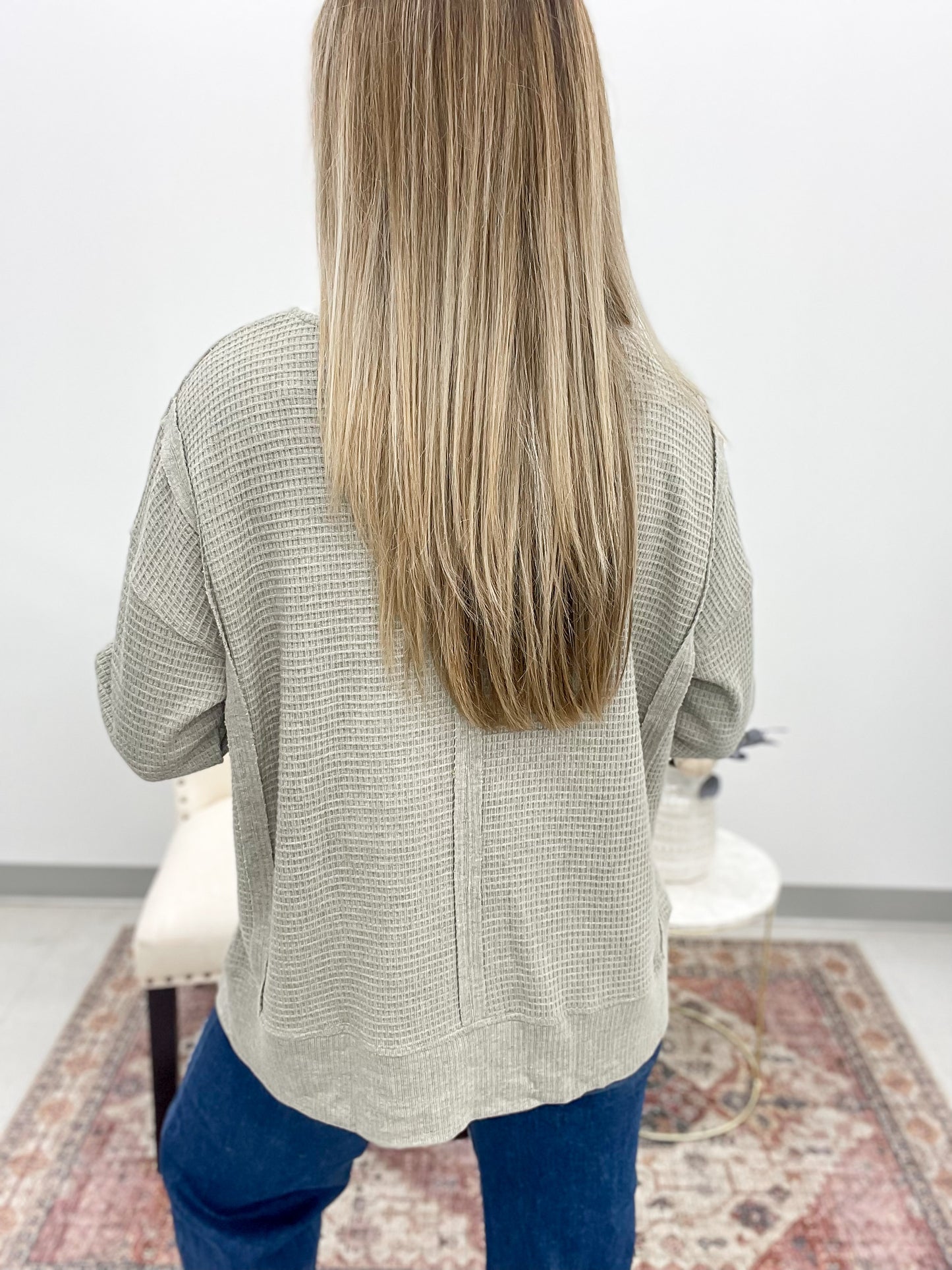 All That Time Brushed Thermal Knit Pullover Olive