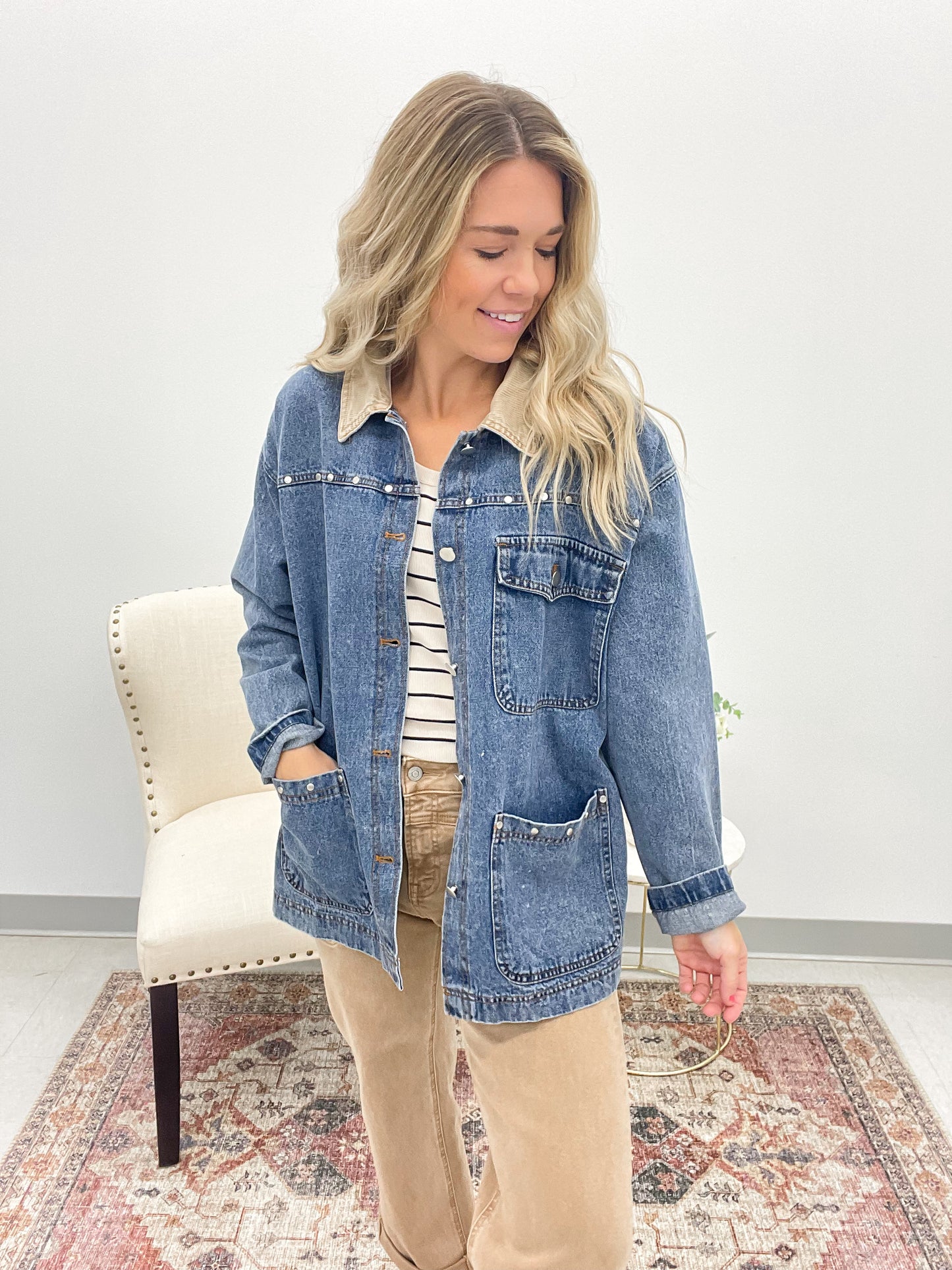 Saddle Up Stud Detail Denim Barn Jacket