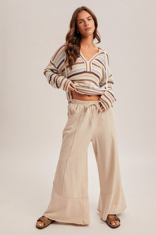 Double Down Wide Leg French Terry Pants Stone