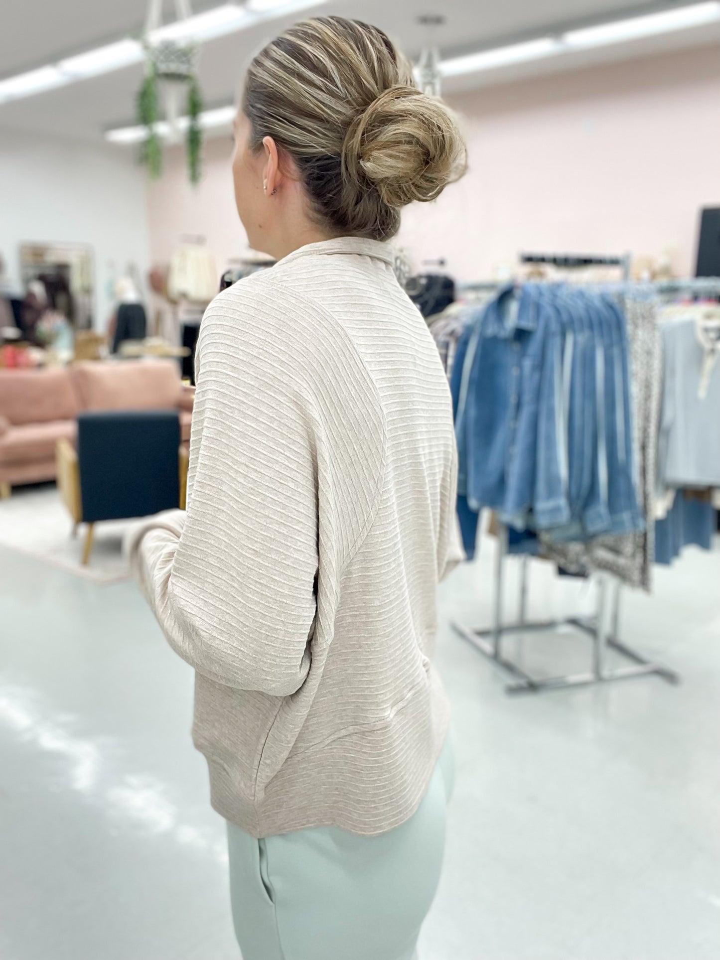 Truly You Textured Half Zip Pullover Oatmeal