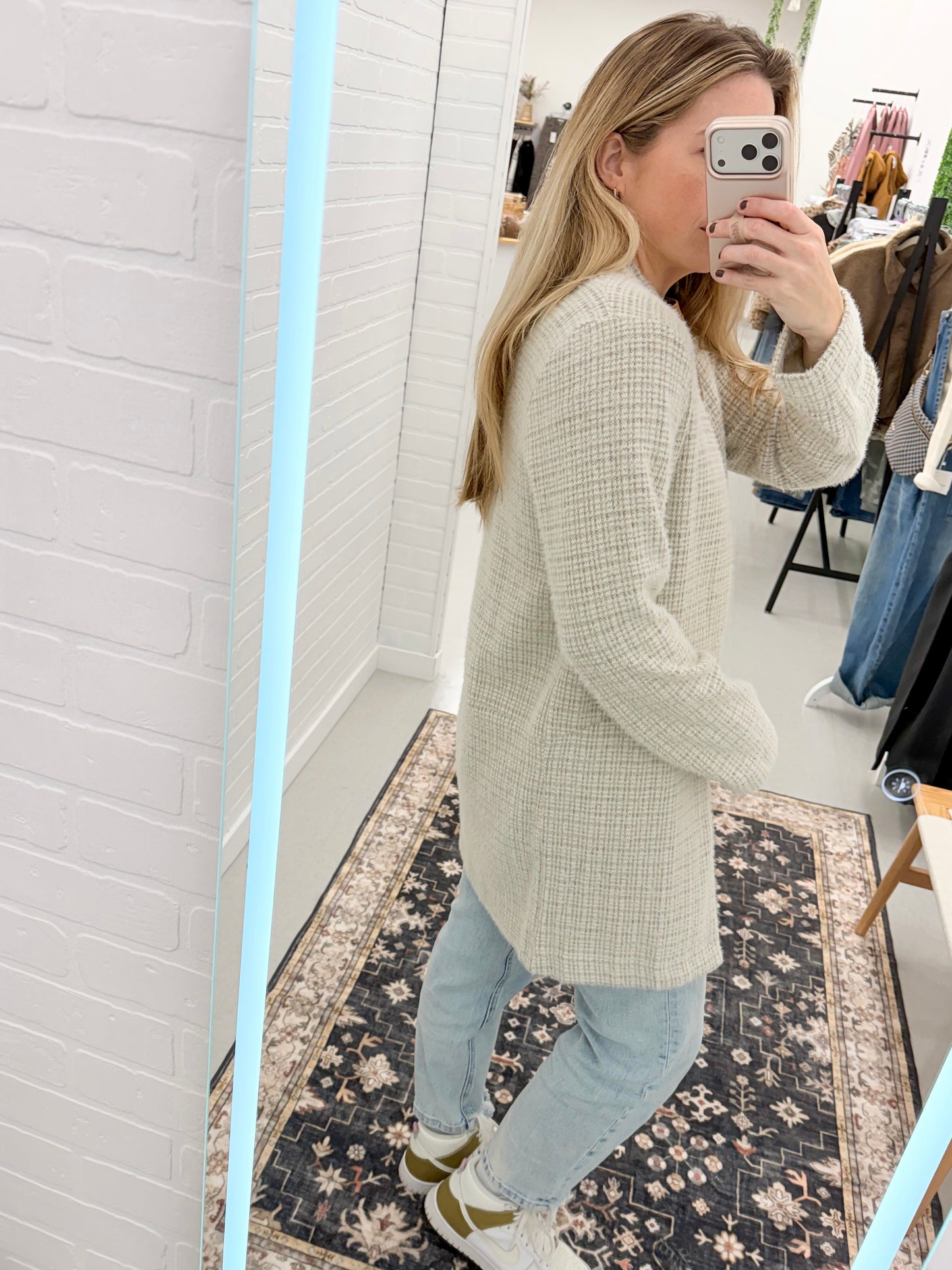 Elevated Brushed Houndstooth Coatigan Taupe