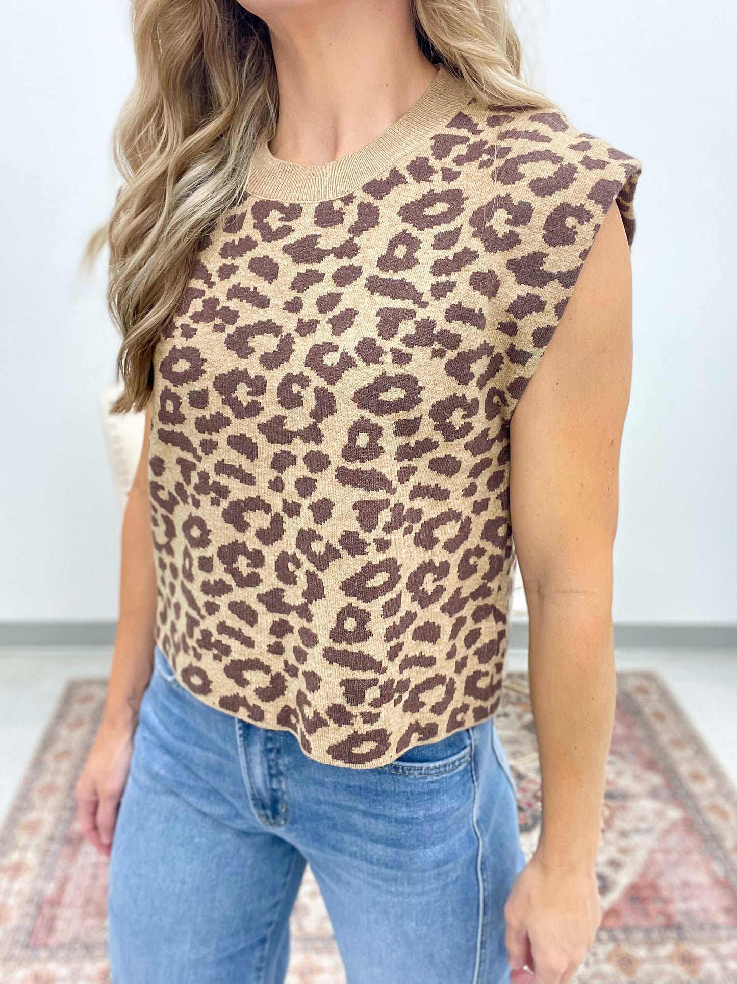 Perk Up Leopard Print Sleeveless Sweater