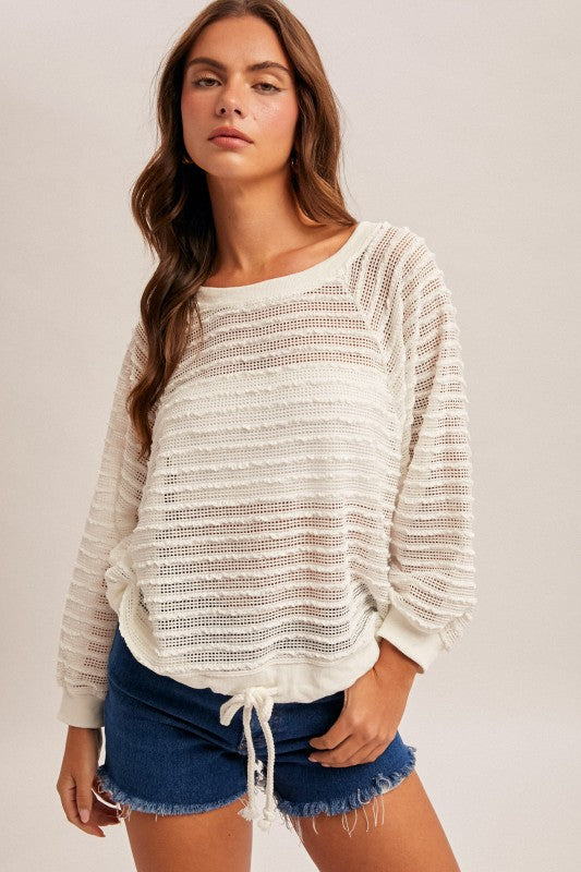 Went For It Raglan Sleeve Textured Top White