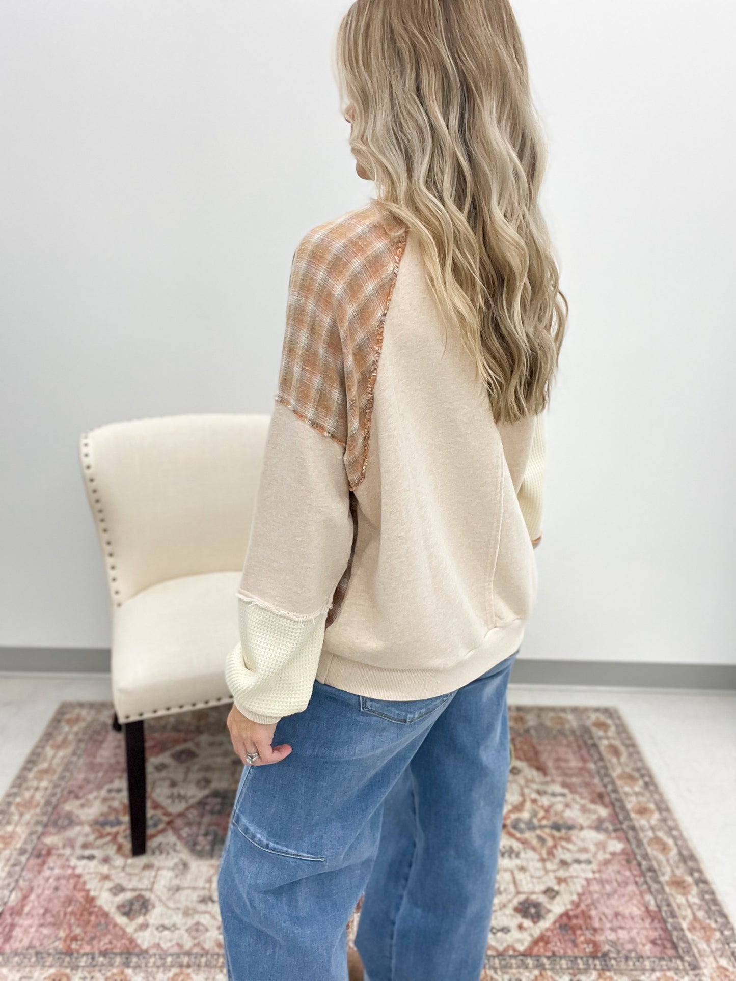Stay Together Patchwork Mineral Wash Pullover Oatmeal