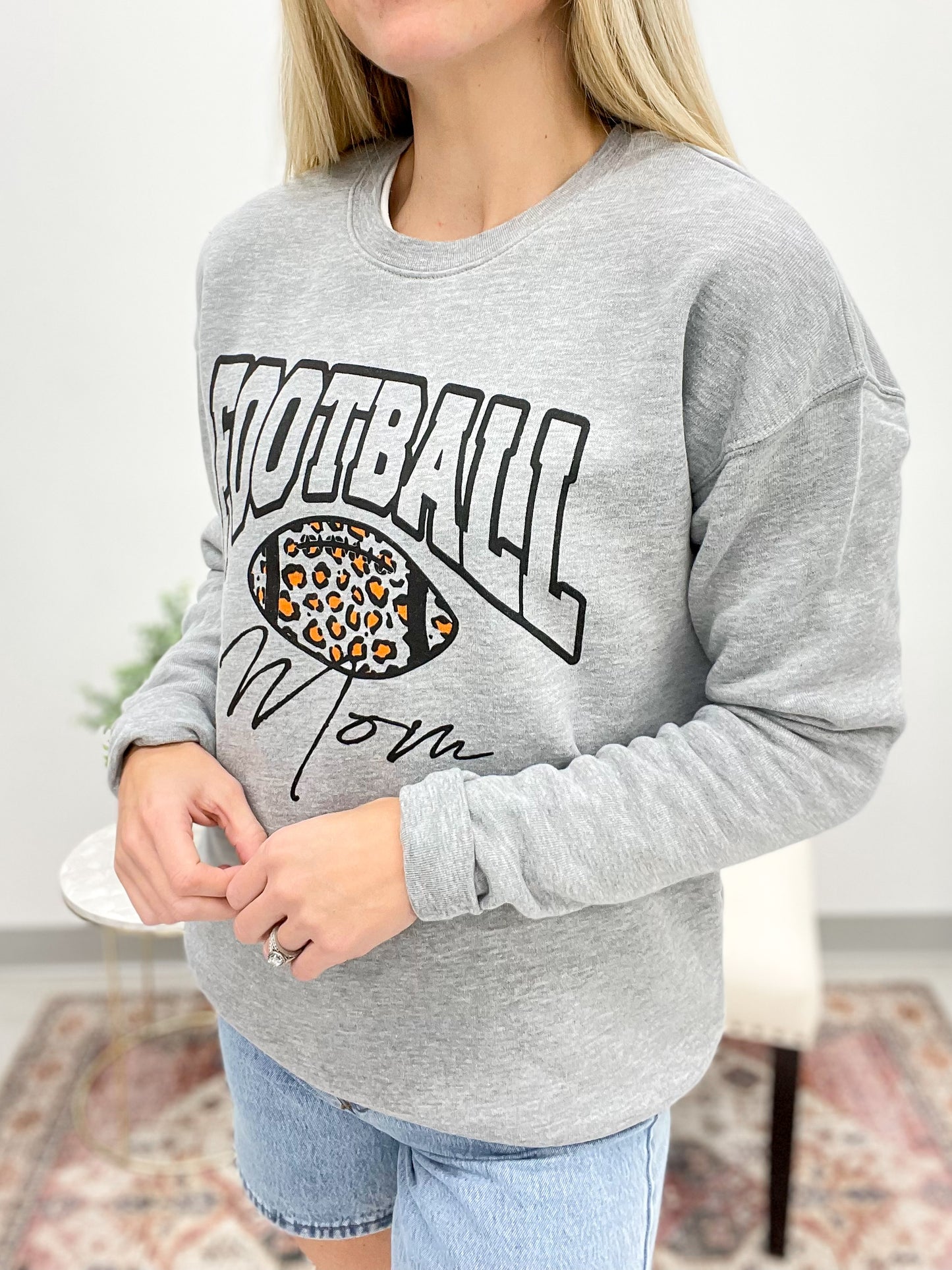 Football Mom Graphic Sweatshirt Heather Gray XL