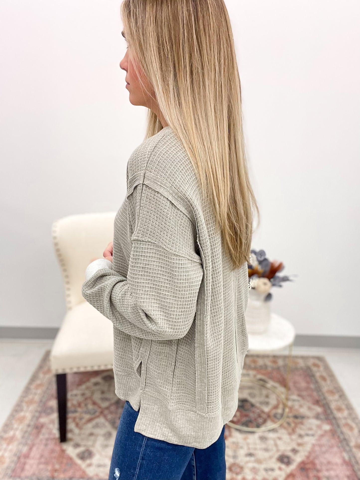 All That Time Brushed Thermal Knit Pullover Olive