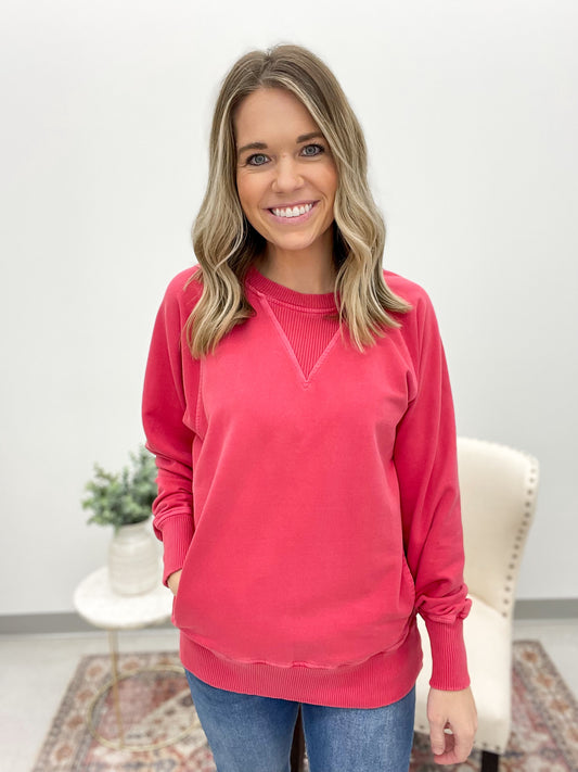 Every Day Essential Washed Pullover Dark Pink XL