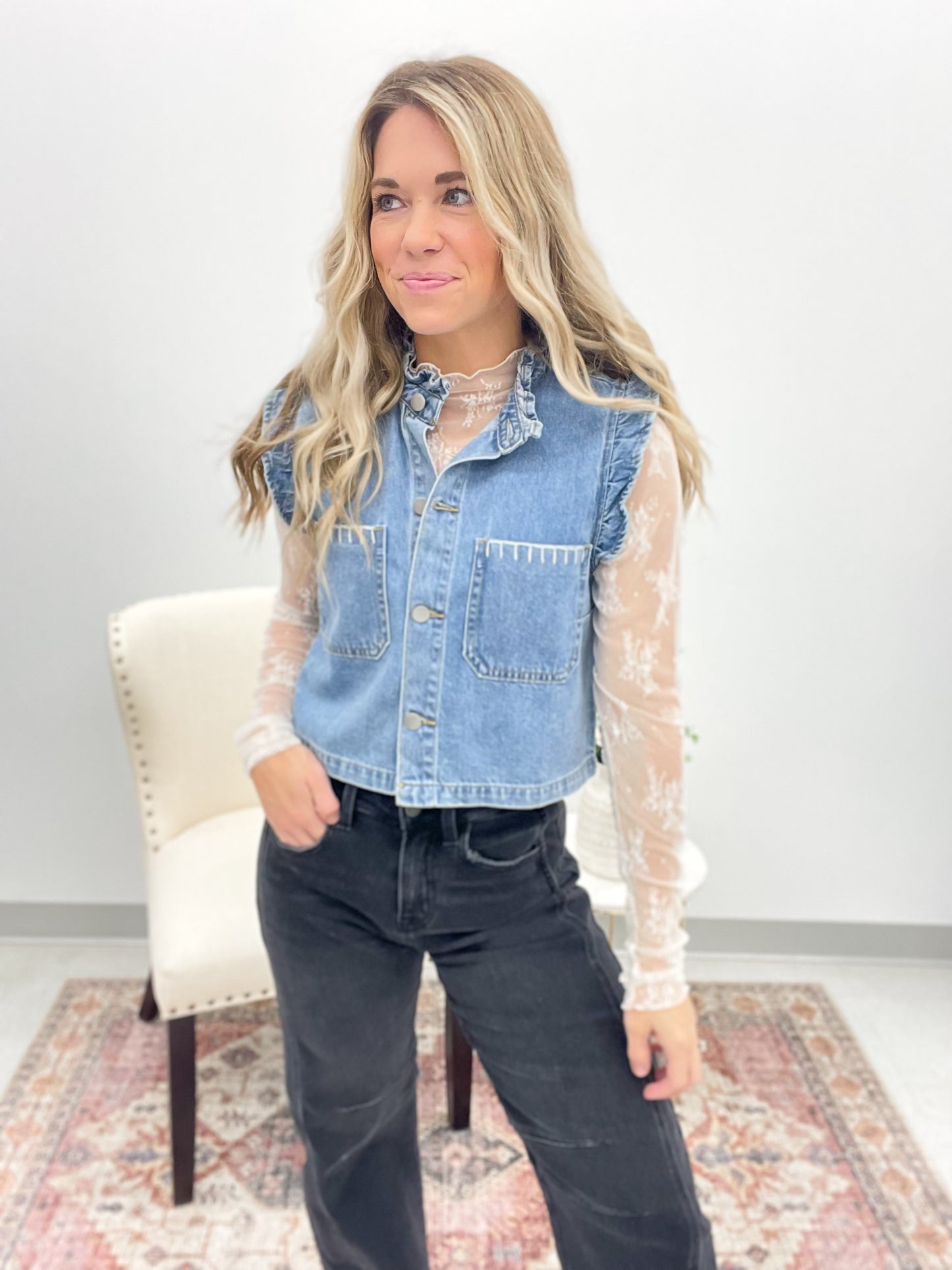 Mountain View Denim Ruffle Stitch Vest