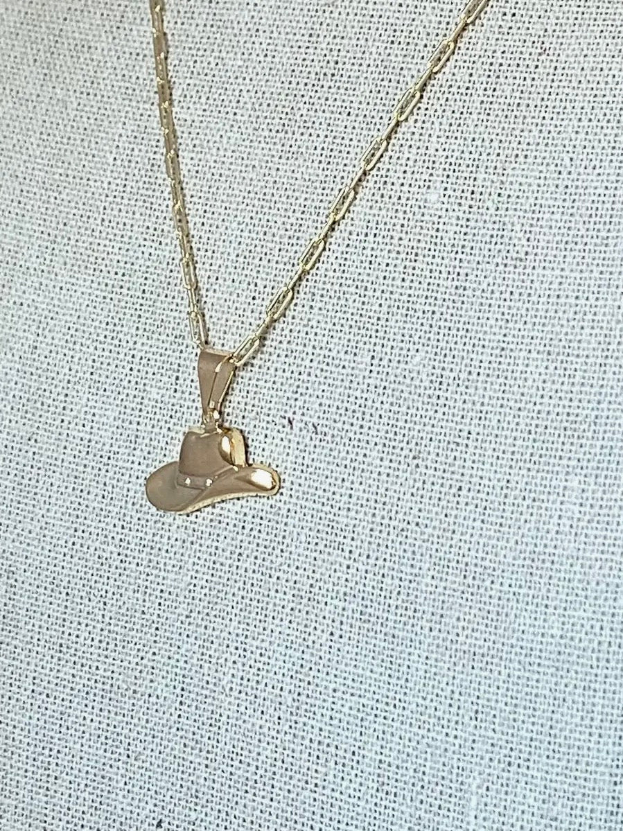 Cowgirl Hat Charm Pendant Necklace 18K Gold-Filled