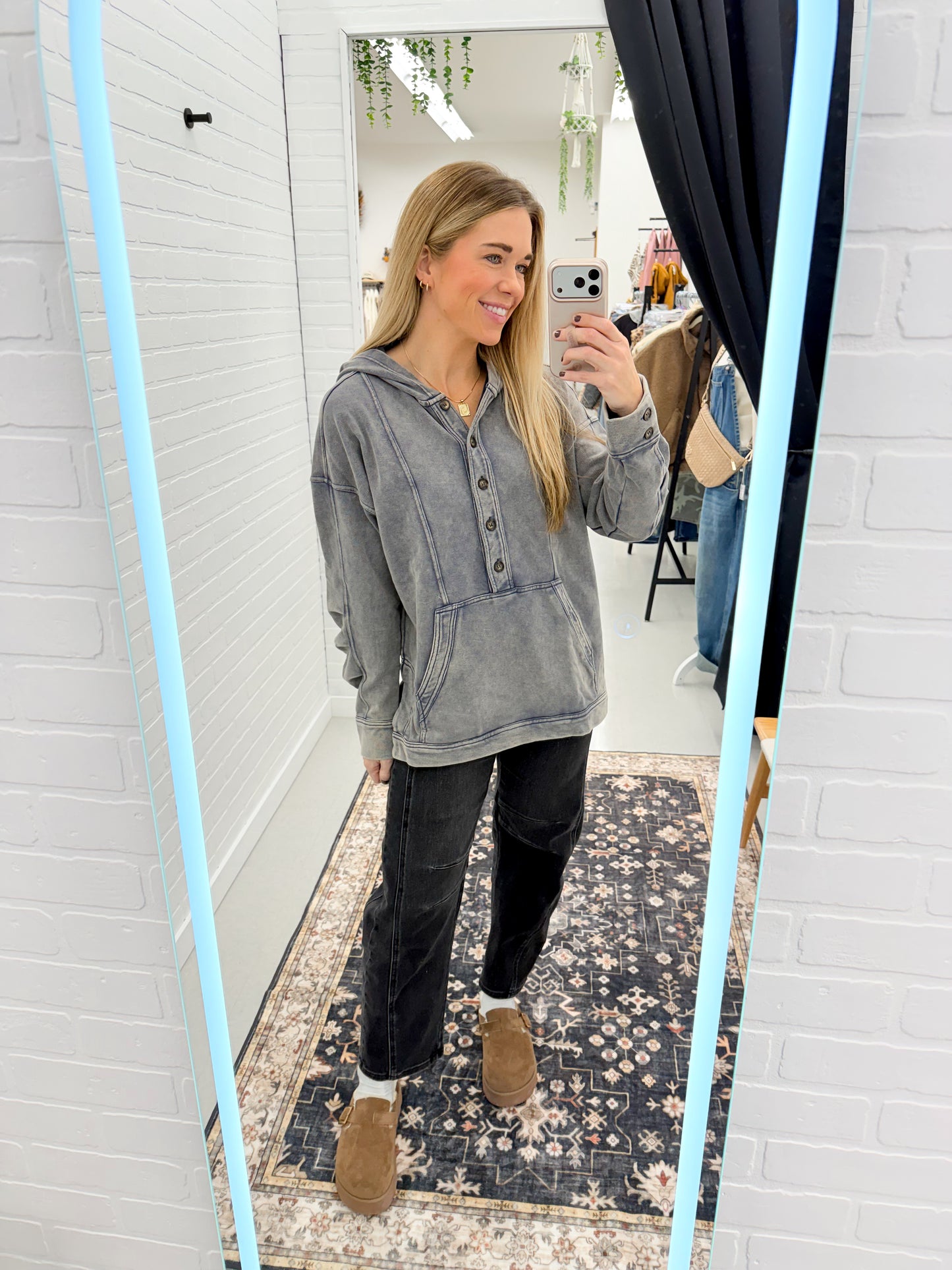 Never Alone Mineral Wash Hooded Terry Pullover Navy