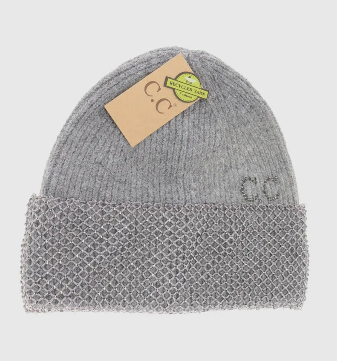 C.C Rhinestone Net Cuff Beanie - 3 Colors
