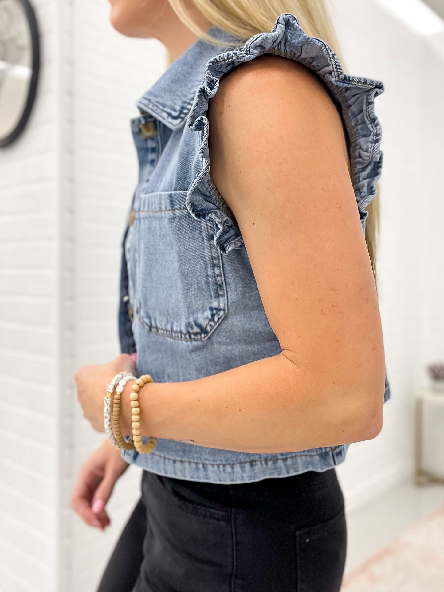 Her Moment Ruffle Detail Denim Vest