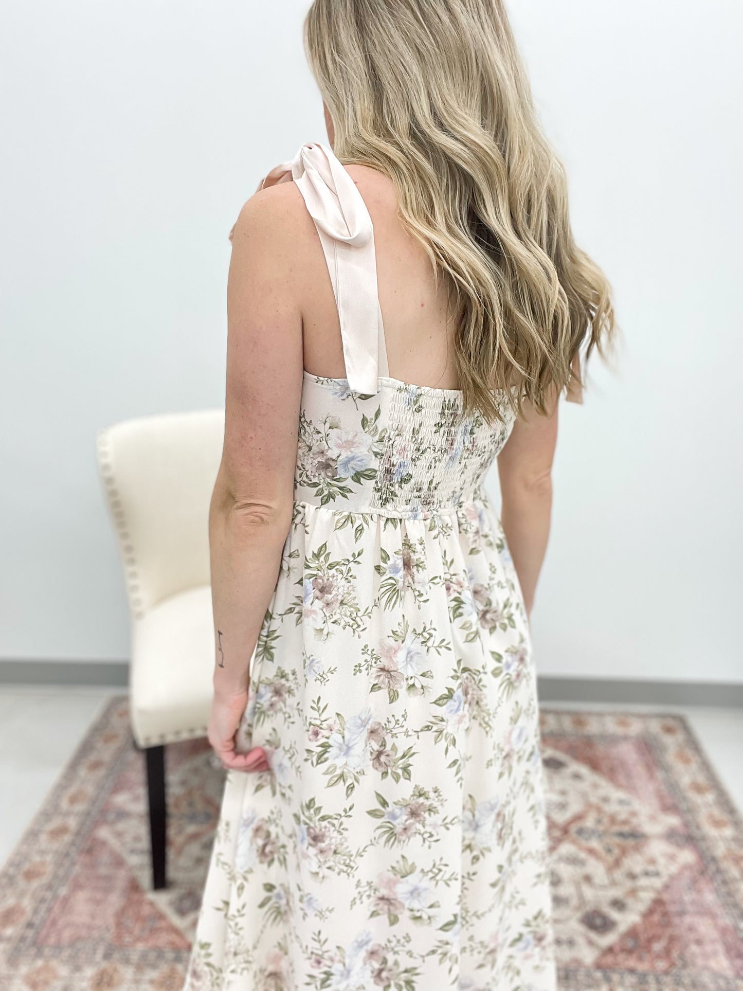 April Flowers Floral Corset Tie Strap Dress Blush