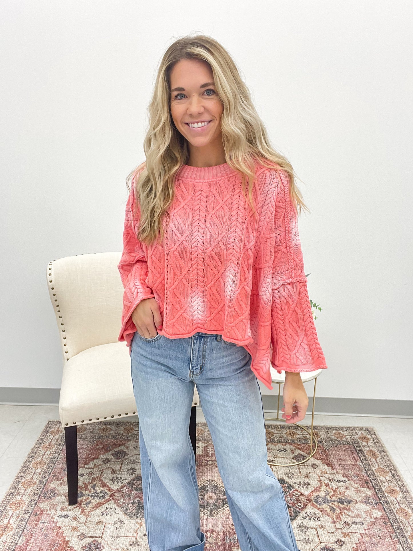 Pink Ombre Cropped Flowy Sweater