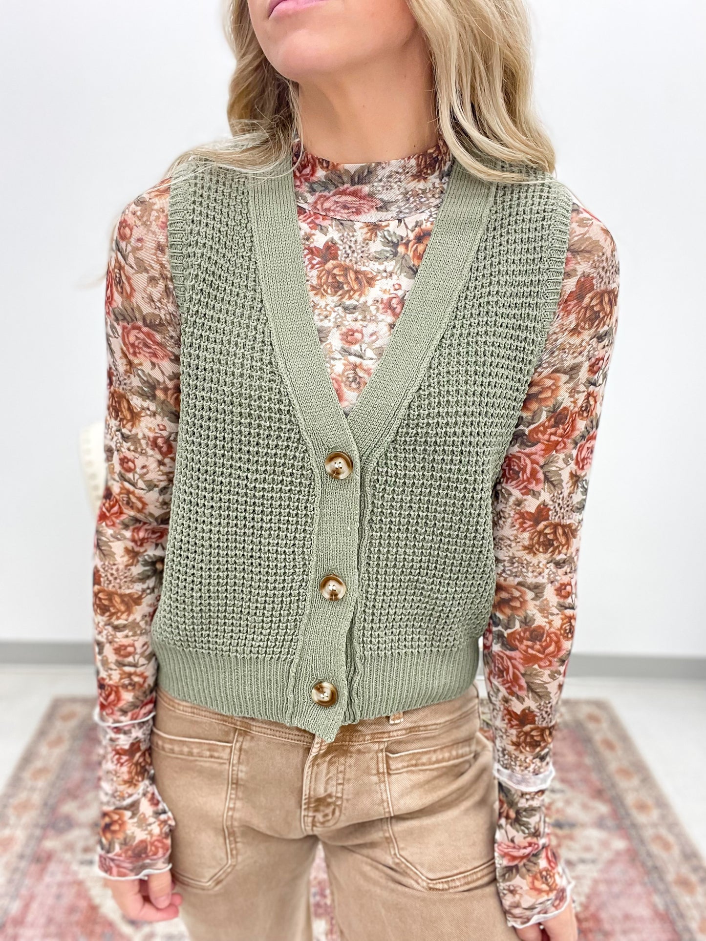 Go Time Chunky Knit Sweater Vest Sage
