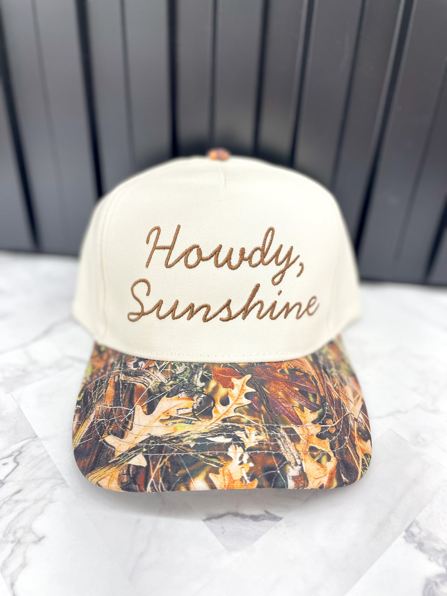 Howdy Sunshine Embroidered Hat Camo/Beige
