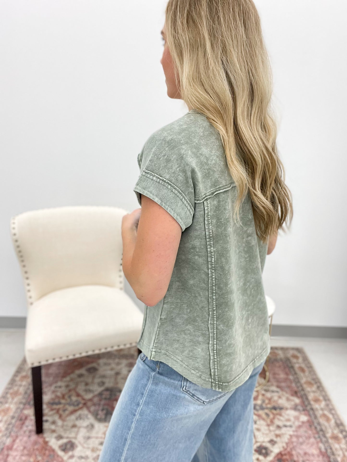 Stay True Washed Henley Top Olive