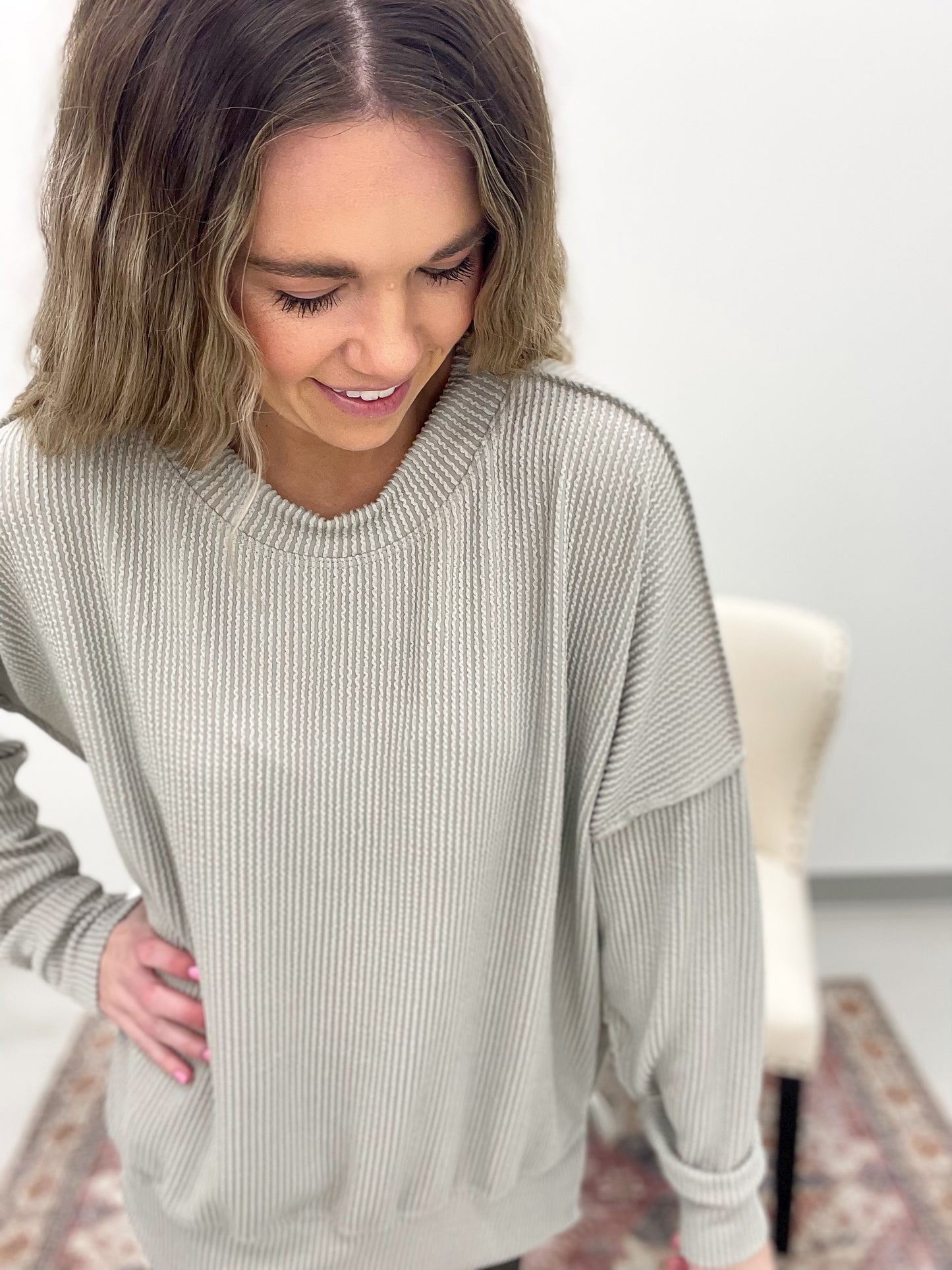Run It Ribbed Crew Neck Top Pearl Gray Extended