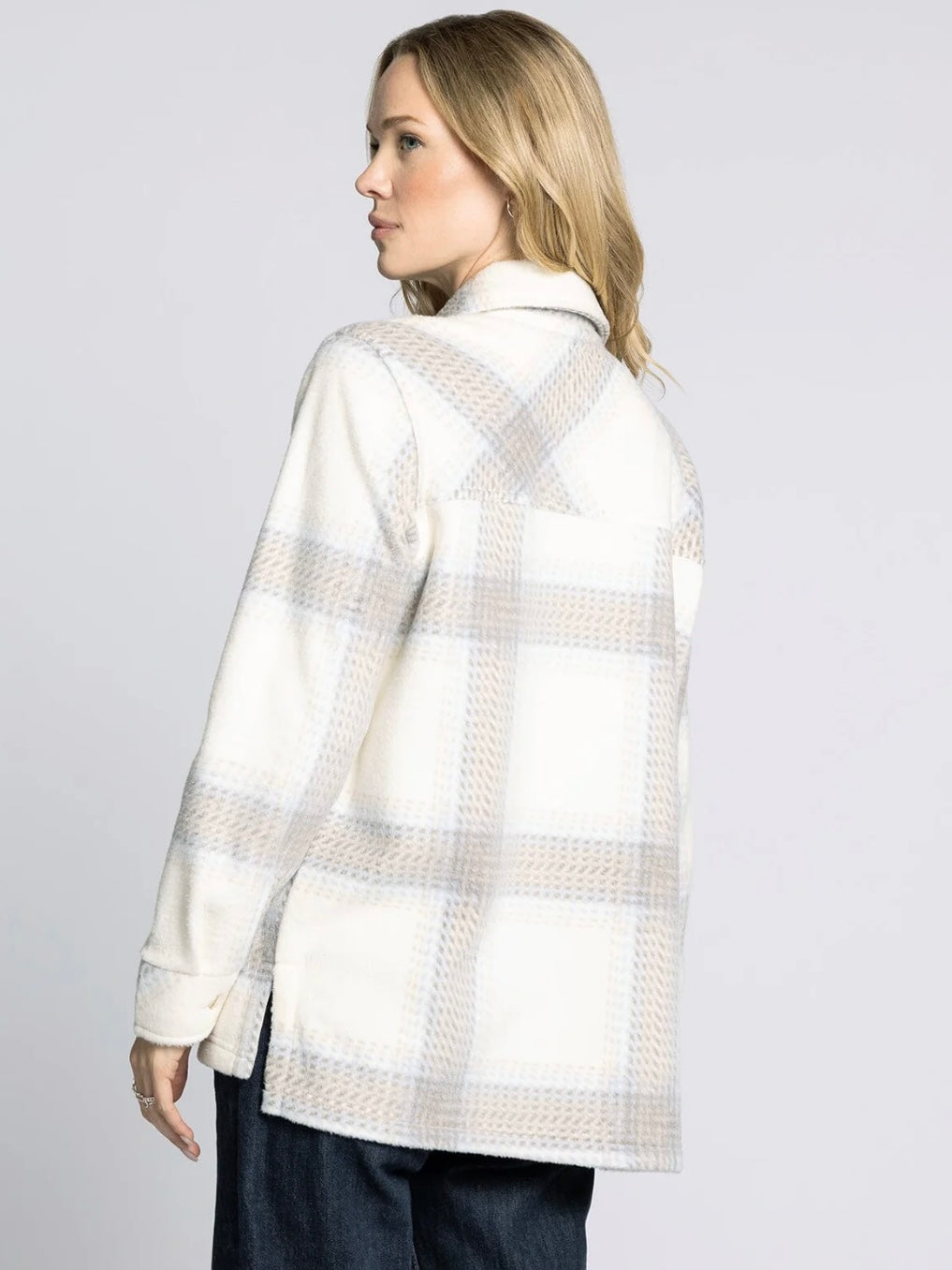 The Santa Fe Fleece Jacket Ivory Brown Plaid