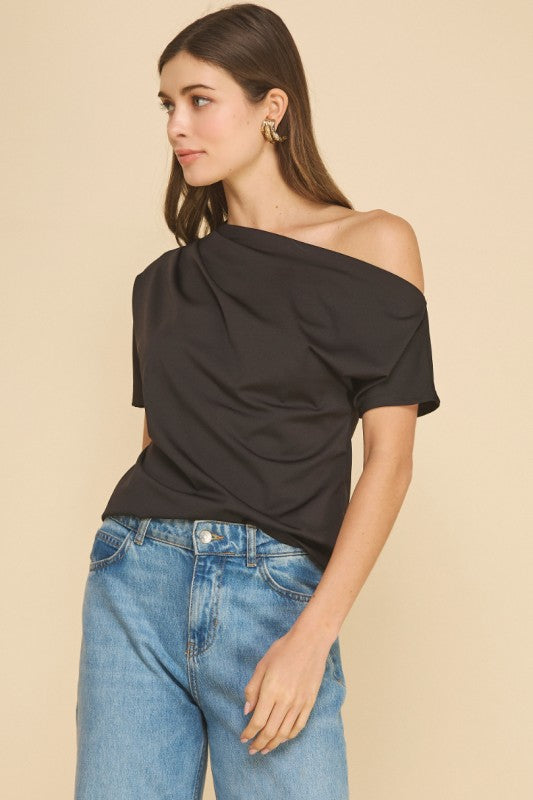 Never Mind One Shoulder Top Black