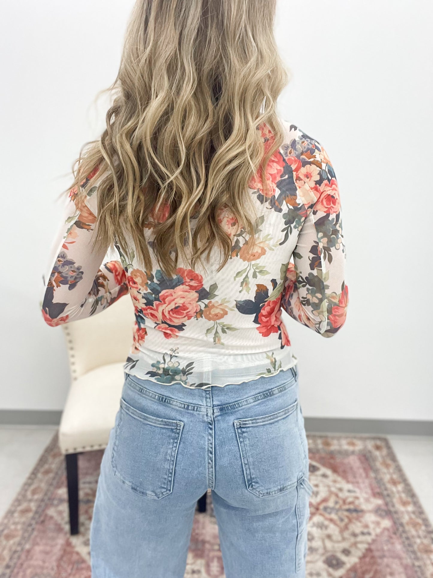 The Blair Floral Mesh Top Cream