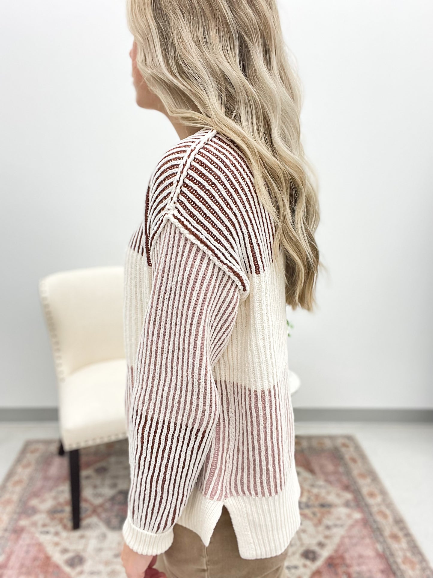With You Here Chenille Two Tone Sweater Burgundy