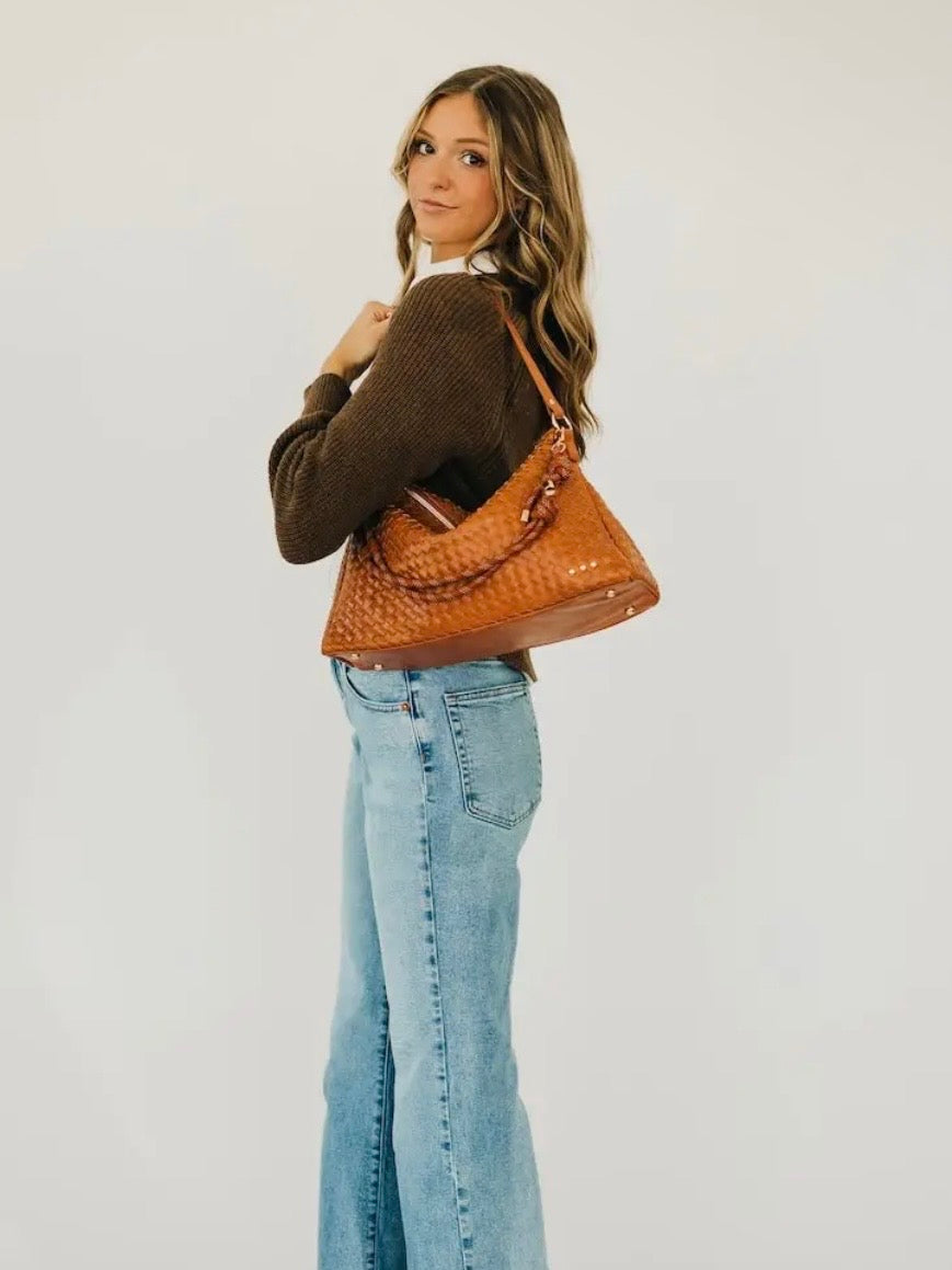 The Nikki Woven Slouchy Shoulder Bag Brown