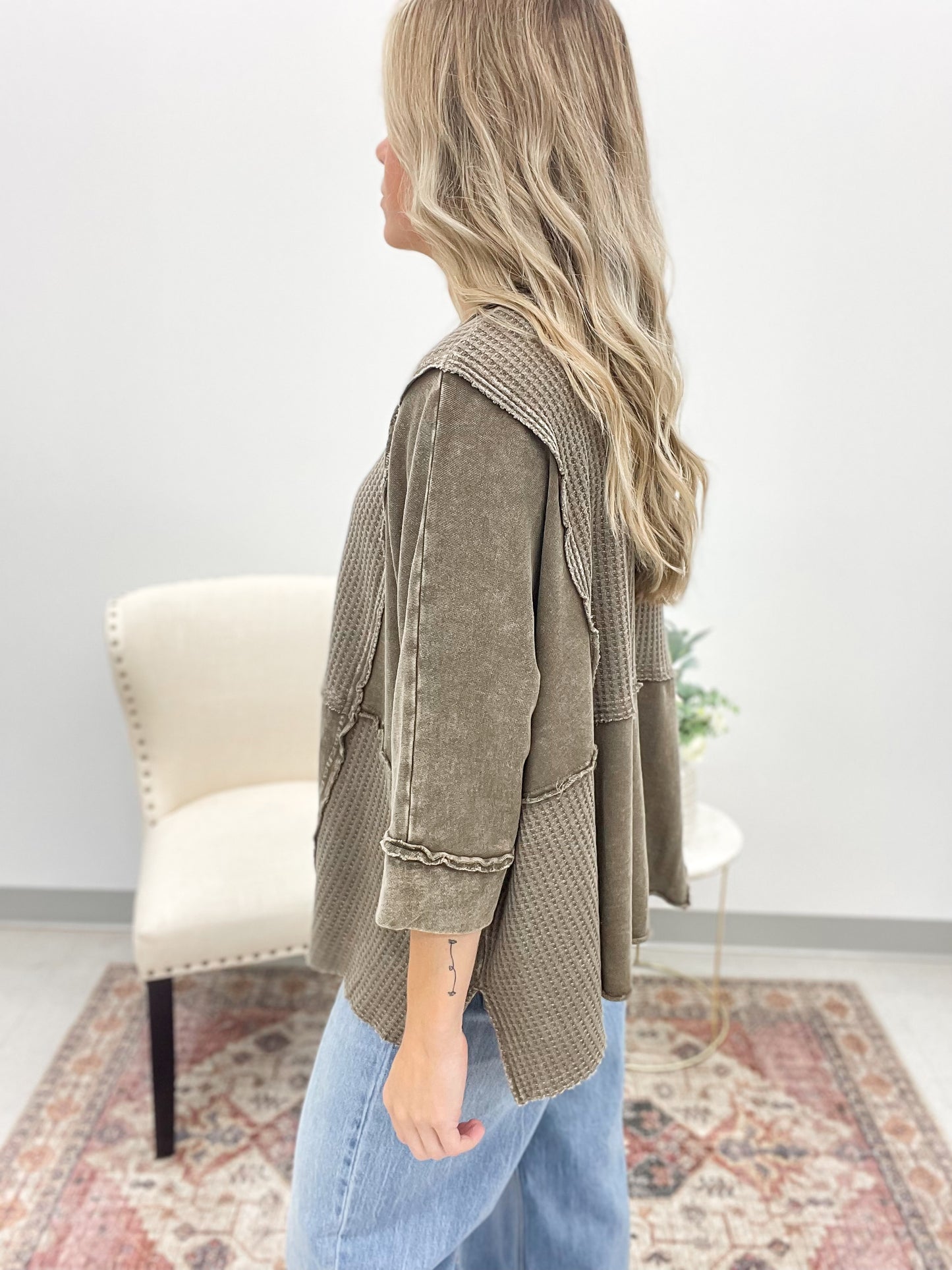 After Time Thermal Knit Mineral Wash Top Brown