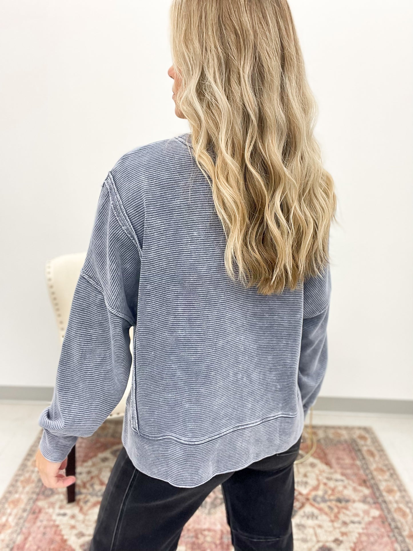 Carry On Washed Exposed Seam Detail Top Blue