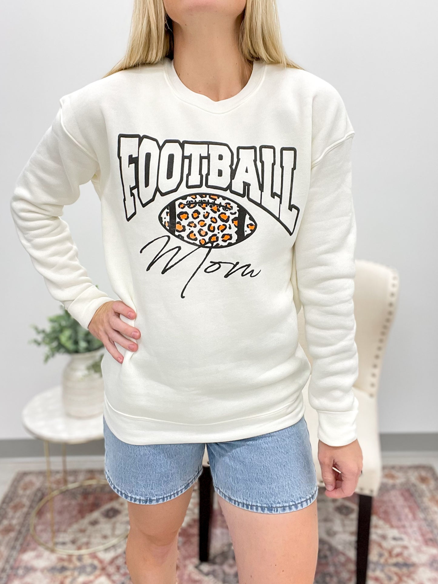 Football Mom Graphic Sweatshirt Cream L, XL