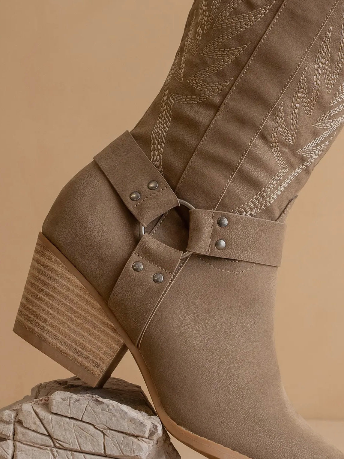 The Faye Knee High Cowboy Boots Dark Taupe