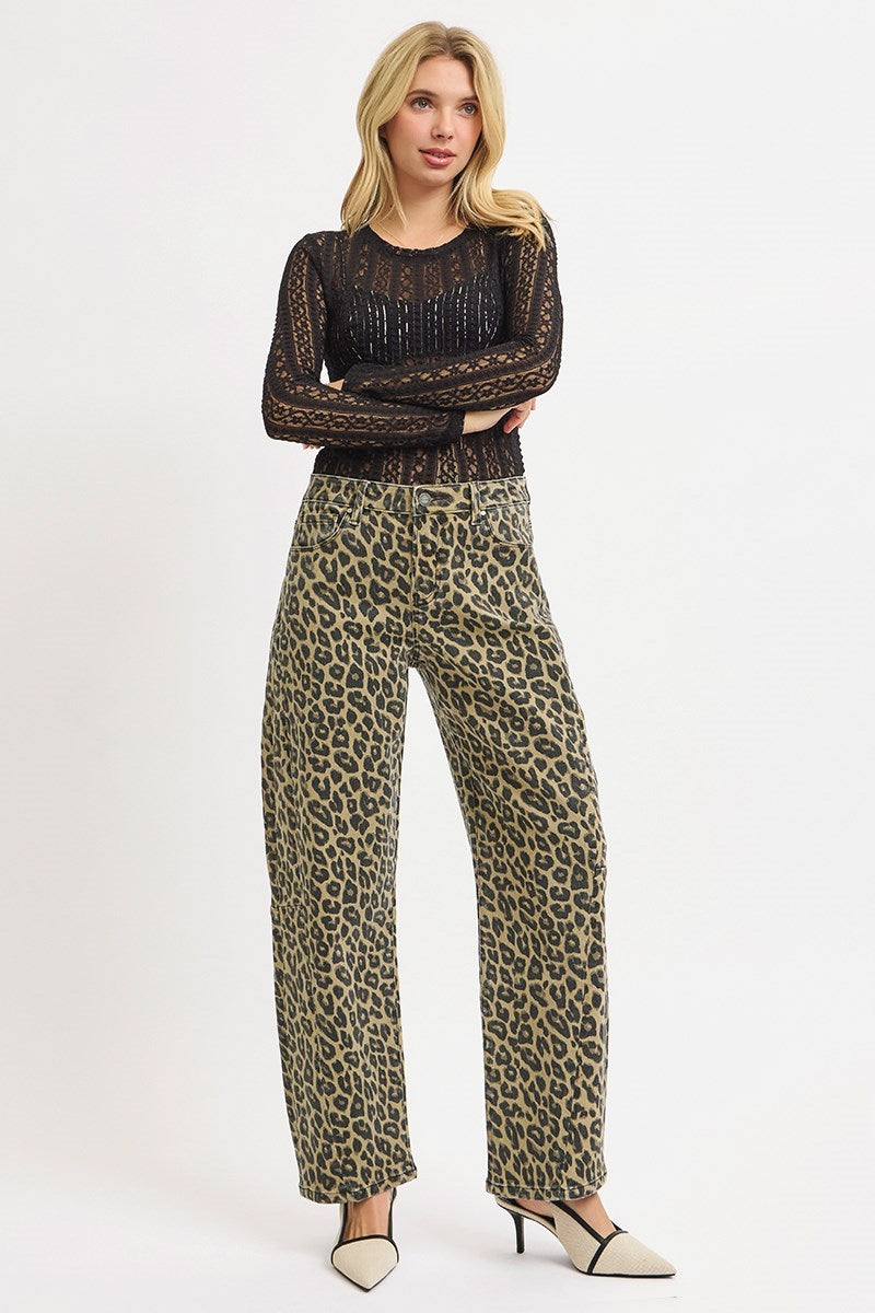 Risen Leopard Barrel Jeans Coffee Brown