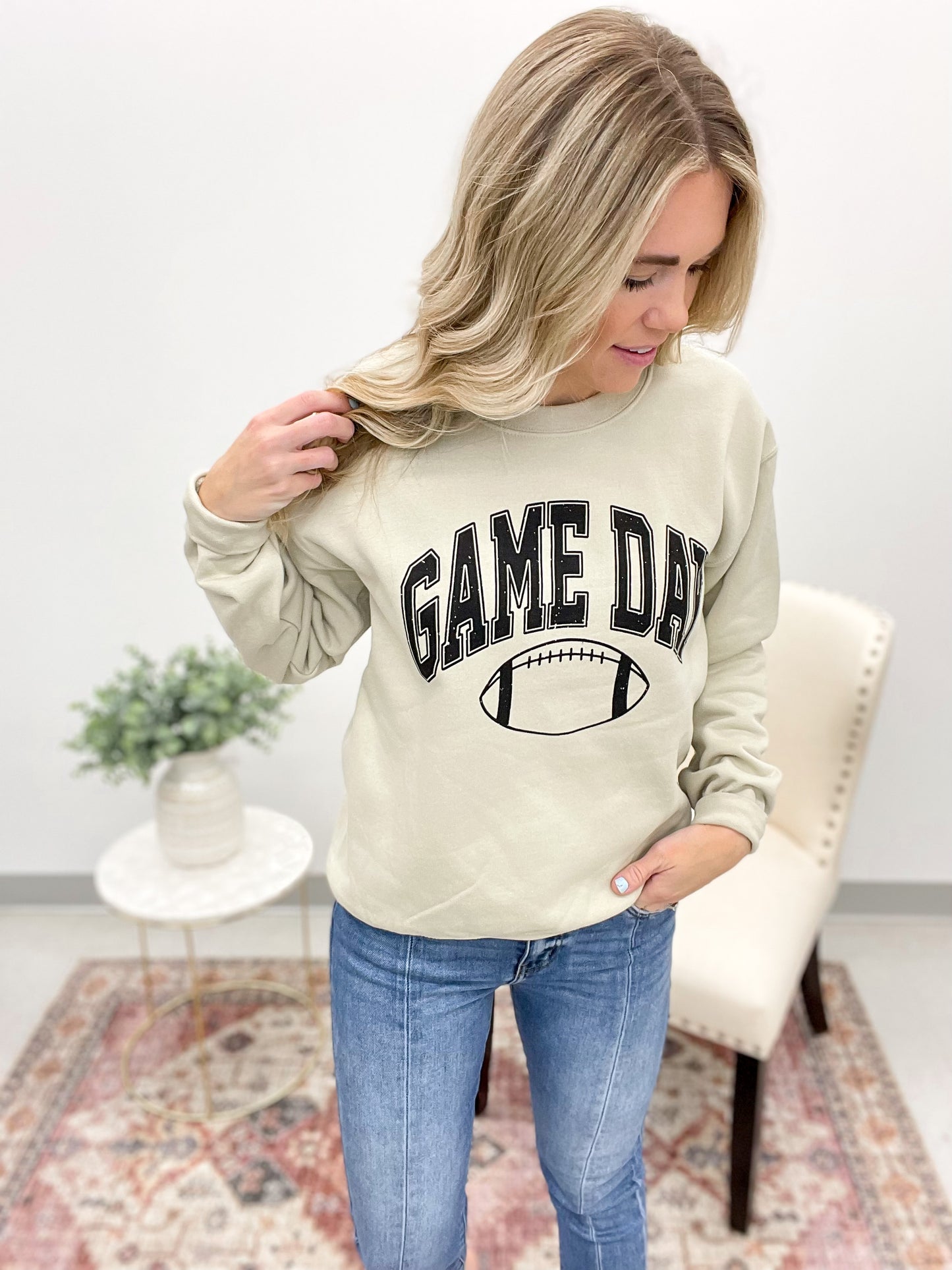 Game Day Football Crewneck Sweatshirt Sand